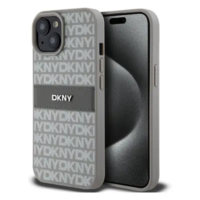 DKNY PU Leather Repeat Pattern Tonal Stripe kryt iPhone 15 béžový