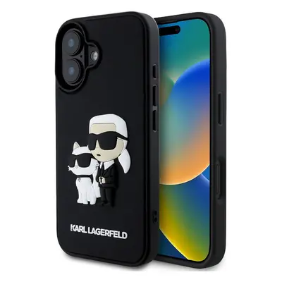 Karl Lagerfeld 3D Rubber Karl and Choupette kryt pro iPhone 16 Plus černý