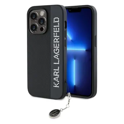 Karl Lagerfeld PU Saffiano Rhinestone Charm zadní kryt iPhone 14 Pro černý