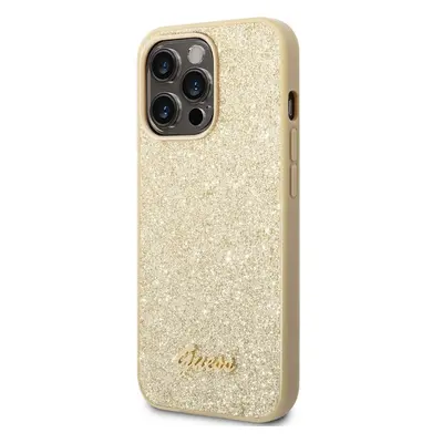 Guess PC/TPU Glitter Flakes Metal Logo kryt iPhone 14 Pro Max zlatý