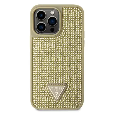 Guess Rhinestones Triangle Metal Logo kryt pro iPhone 14 Pro Max zlatý