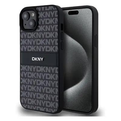 DKNY PU Leather Repeat Pattern Tonal Stripe kryt iPhone 15 Plus černý