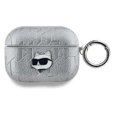 Karl Lagerfeld PU Embossed Choupette Head pouzdro AirPods Pro stříbrné