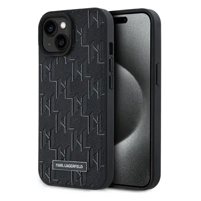 Karl Lagerfeld PU Leather Monogram Metal Logo Magsafe zadní kryt iPhone 15 černý