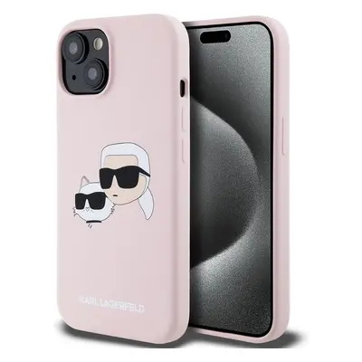 Karl Lagerfeld Liquid Silicone Double Heads Magsafe zadní kryt iPhone 15 růžový