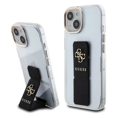 Guess PU Grip Stand 4G Metal Logo kryt iPhone 15 černý