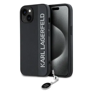 Karl Lagerfeld PU Saffiano Rhinestone Charm zadní kryt iPhone 14 černý