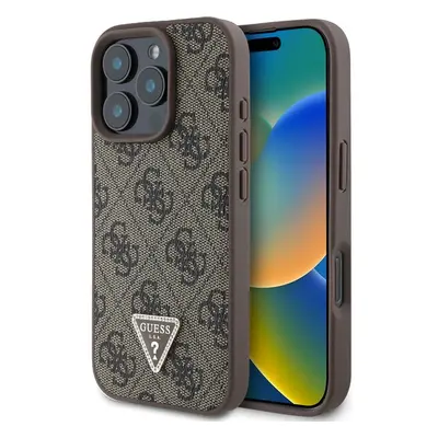 Guess PU 4G Strass Triangle Metal Logo kryt pro iPhone 16 Pro hnědý