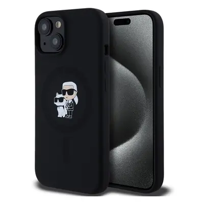 Karl Lagerfeld Liquid Silicone Karl and Choupette Magsafe zadní kryt iPhone 15 černý