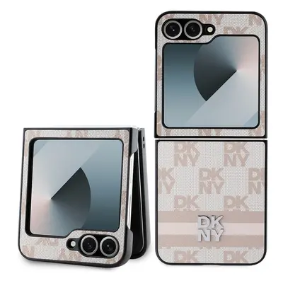 DKNY PU Leather Checkered Pattern and Stripe kryt Samsung Galaxy Z Flip 6 růžový