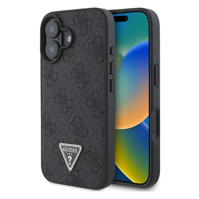 Guess PU 4G Strass Triangle Metal Logo kryt pro iPhone 16 černý