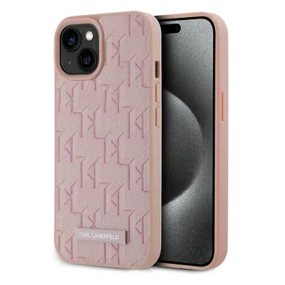 Karl Lagerfeld PU Leather Monogram Metal Logo Magsafe zadní kryt pro iPhone 15 růžový