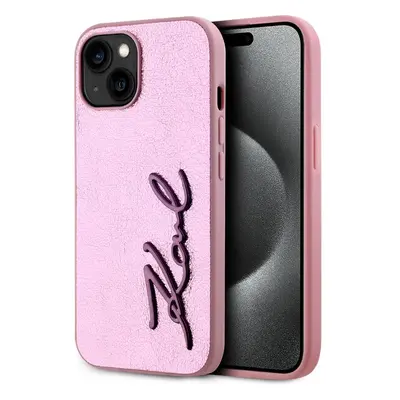 Karl Lagerfeld Wrinkled PU Signature Logo zadní kryt iPhone 15 růžový