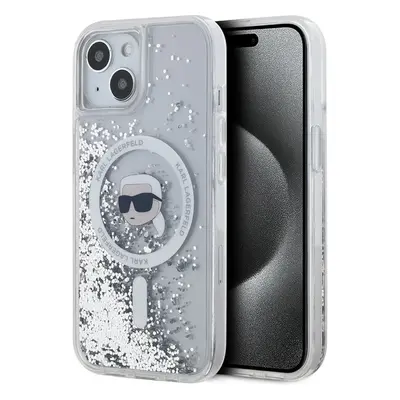 Karl Lagerfeld Liquid Glitter Karl Head Magsafe zadní kryt iPhone 15 čirý