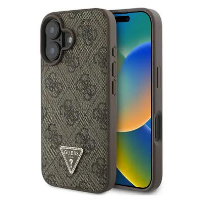 Guess PU 4G Strass Triangle Metal Logo kryt pro iPhone 16 hnědý