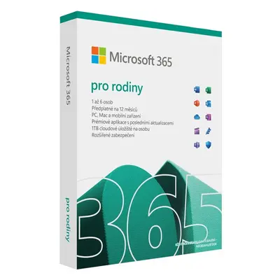 Microsoft 365 pro domácnosti - předplatné na 1 rok pro 6 uživatelů CZ