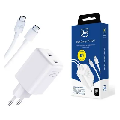 3mk Hyper Charger PD 45W síťová nabíječka + USB-C kabel bílá