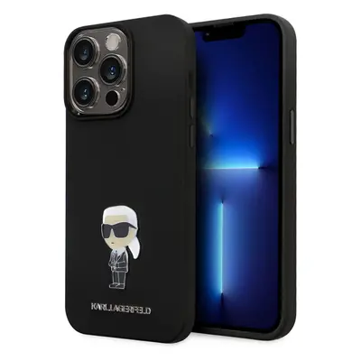 Pouzdro Karl Lagerfeld Liquid Silicone Metal Ikonik iPhone 15 Pro Max černé Černá