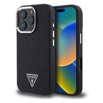 Guess PU Grained Triangle Logo kryt pro iPhone 16 Pro černý