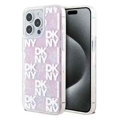 DKNY Liquid Glitter Checkered Pattern kryt iPhone 15 Pro Max růžový