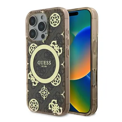 Guess IML 4G Peony MagSafe kryt pro iPhone 16 Pro Max hnědý