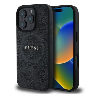 Guess PU Leather 4G Colored Ring MagSafe kryt iPhone 16 Pro Max černý