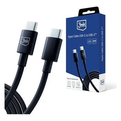 3mk Hyper Cable USB-C/USB-C datový kabel, 100W, 1,2m černý