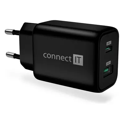 CONNECT IT Wanderer2 GaN nabíjecí adaptér 1×USB-C + 1xUSB-A černý 33W PD CWC-2080-BK Černá