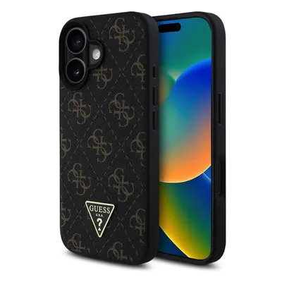 Guess PU Leather 4G Triangle Metal Logo kryt pro iPhone 16 černý