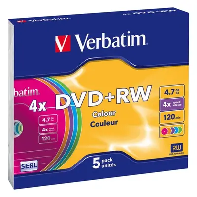 VERBATIM DVD+RW(5 ks)Slim/Colour//4x/DLP/4.7GB