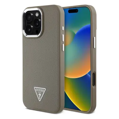 Guess PU Grained Triangle Logo kryt pro iPhone 16 Pro hnědý