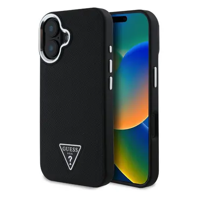 Guess PU Grained Triangle Logo kryt pro iPhone 16 černý