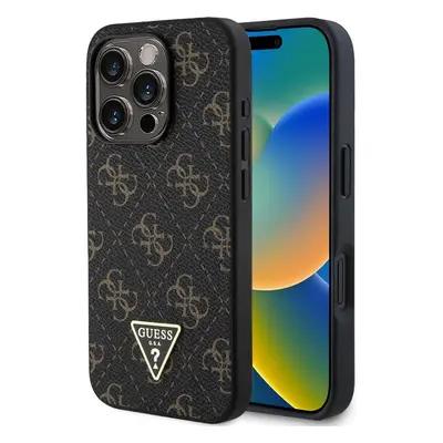 Guess PU Leather 4G Triangle Metal Logo kryt pro iPhone 16 Pro Max černý