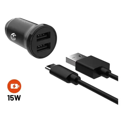 FIXED set autonabíječky s 2xUSB výstupem a USB/USB-C kabelem, 1 metr, 15W černý