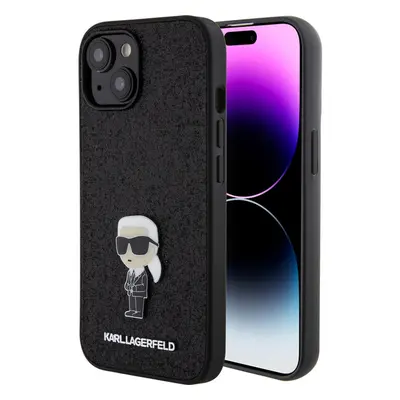 Karl Lagerfeld Fixed Glitter Metal Ikonik Kryt iPhone 15 černý