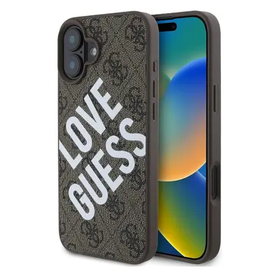 Guess PU Leather 4G Big Love Logo MagSafe kryt pro iPhone 16 hnědý