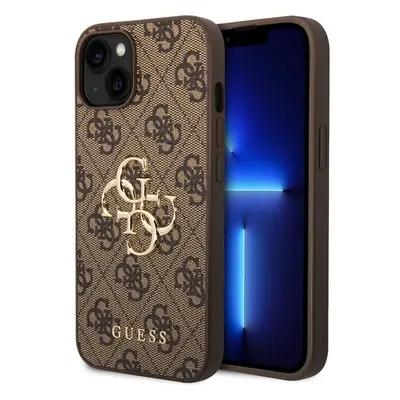 Guess PU 4G Metal Logo kryt iPhone 15 hnědý