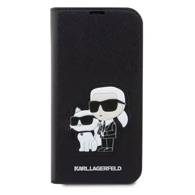 Karl Lagerfeld PU Saffiano Karl and Choupette NFT flipové pouzdro pro iPhone 13 Pro černé