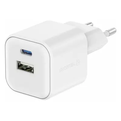 Swissten síťový adaptér GaN 1x USB-C 35W PD + 1x USB-A 27W QC bílý