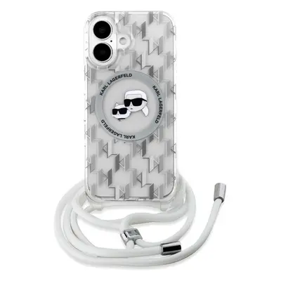 Karl Lagerfeld IML Monogram Crossbody K&CH Heads MagSafe kryt pro iPhone 16 čirý