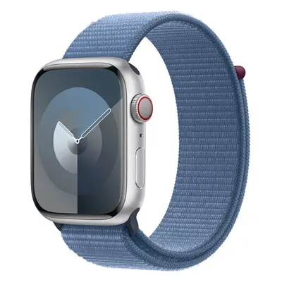 Apple Watch Series 9 Cellular 45mm Stříbrný hliník s ledově modrým provlékacím řemínkem Stříbrná