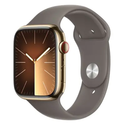 Apple Watch Series 9 Cellular 45mm Zlatá ocel s jílově šedým sportovním řemínkem M/L Zlatá