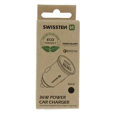 SWISSTEN CL adaptér PD USB-C + QUICK CHARGE 3.0 36W černý (ECO Balení)