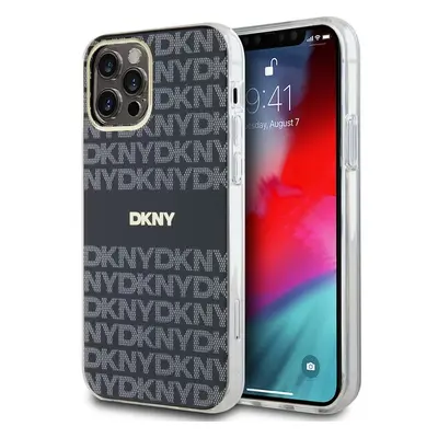 DKNY PC/TPU Repeat Pattern Tonal Stripe Magsafe kryt iPhone 12/12 Pro černý