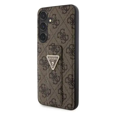 Guess PU Grip Stand 4G Strass Triangle Metal Logo kryt Samsung Galaxy S24+ hnědý