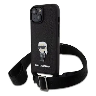 Karl Lagerfeld Saffiano Crossbody Metal Ikonik kryt iPhone 15 černý