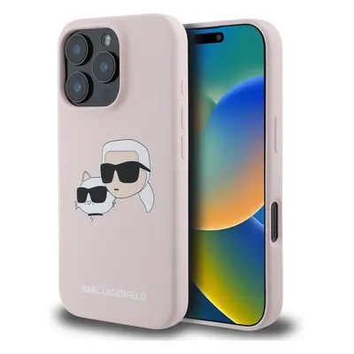 Karl Lagerfeld Liquid Silicone Double Heads MagSafe kryt iPhone 16 Pro Max růžový