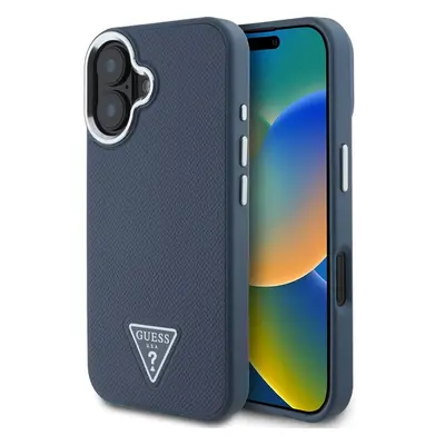 Guess PU Grained Triangle Logo kryt pro iPhone 16 modrý