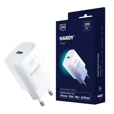 3mk Hardy Charger 33W síťová nabíječka, GaN 1x USB-C (PD) pro Apple bílá