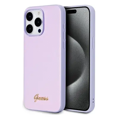 Guess PU Leather Iridescent Metal Script kryt iPhone 15 Pro Max fialový